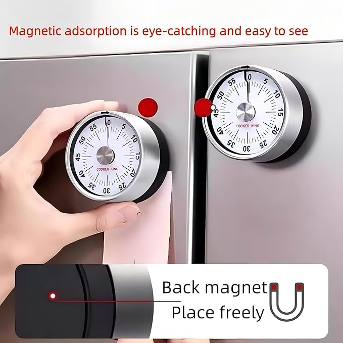 Kitchen Timers for Cooking, Magnetic 60 Minute Mechanical Wind Up Timer Manual with Loud Alarm and Stainless Steel Body for Chef Home Baking Cooking Oven Salon (White - 1Pcs)