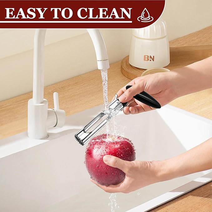 Stainless Steel Apple Corer Tool - Easy Push Design for Quick Coring, Non-Slip Handle - Fruit & Vegetable Seed Remover, Dishwasher Safe (Black)