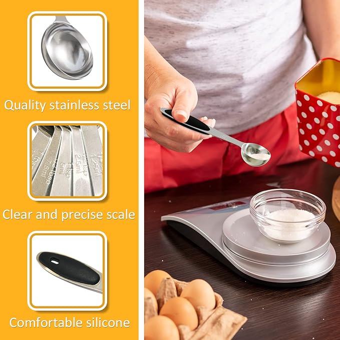LEIFENY 2PCS 1 Tsp(1/3tbsp, 1/6oz, 5ml) Single Measuring Spoon with Black Silicone Grip, Stainless Steel Individual Measure Scoop Only