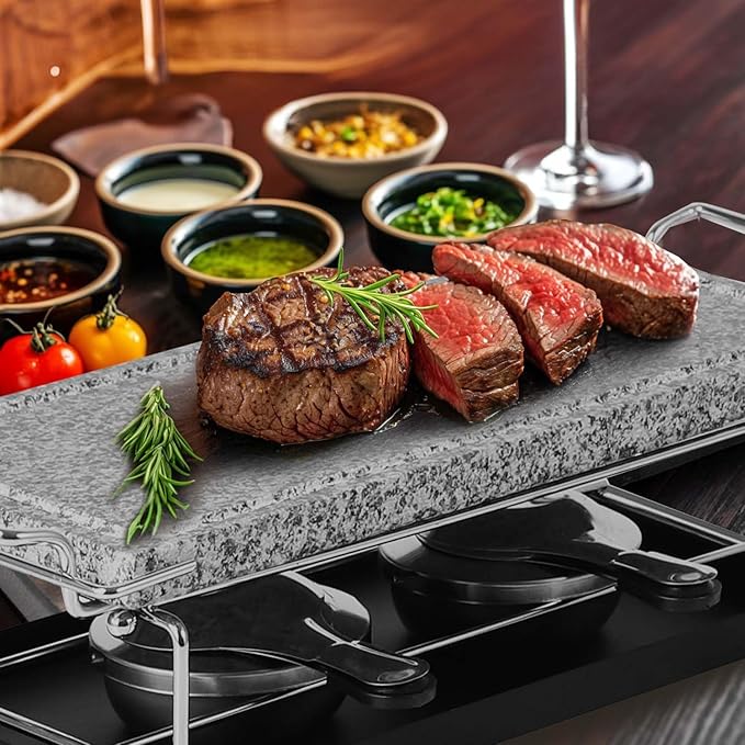 Artestia Hot Stone Steak Cooking Set – Long Heat Retention - Sizzling Steak Plate with Tray & Rack for Family Dinner, Indoor/Outdoor BBQ Grilling Gift