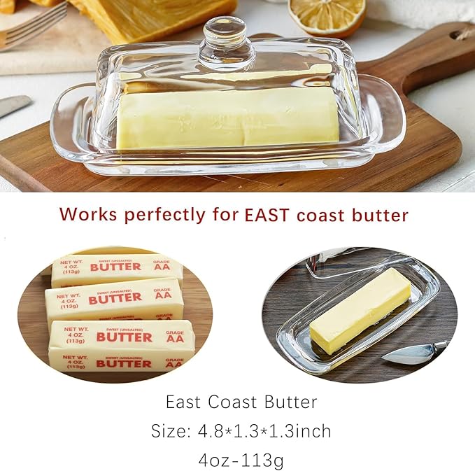 8'' Art Glass Butter Dish with Lid,Classic Covered 2-Piece Butter Container For Countertop,Multi-Purpose Preserving Serving Dessert Tray Bowl,Dishwasher Safe