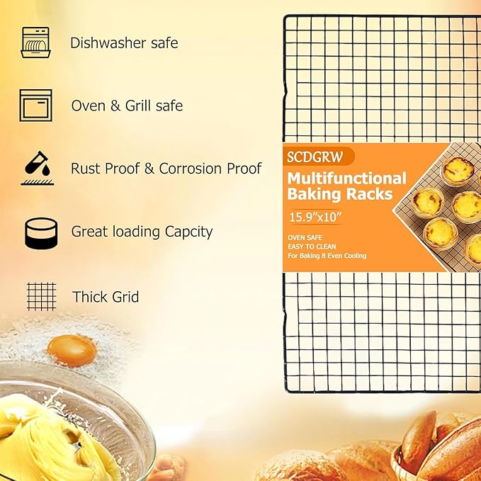 Cooling Rack Set of 1, 10" x 16" No Warp Heavy Duty Stainless Steel Baking Rack - Fits Half Sheet Pan, Oven Safe 575°F,for Baking, Roasting & Dehydrating, Dishwasher Safe