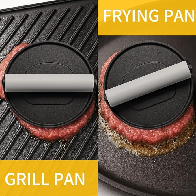 Smash Burger Press 6.7-Inch Round Cast Iron Grill Press with Ergonomic Silicone Handle – Heavy-Duty Bacon with Unique Burger Design for Even Grilling