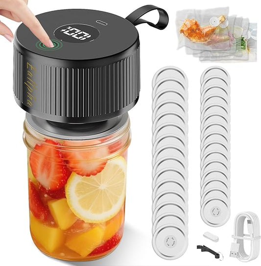 Electric Mason Jar Vacuum Sealer,2026 Upgraded 3-in-1 Handheld Vacuum Sealer for Mason Jars Food Storage Bags & Containers Control,Jars Sealer for Meal Prep Dry Goods & Canning Pickling