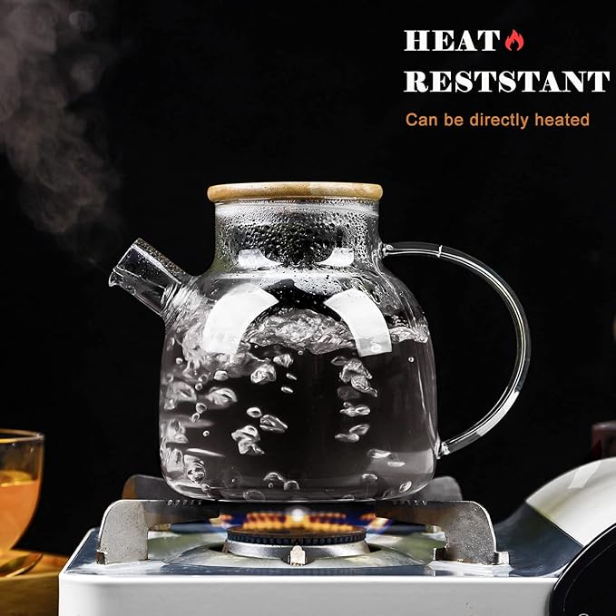 WHJY Clear Glass Teapot Glass Pots for Cooking on Stove Clear Teapots with Infuser for Loose tea, Kettle Teapot for Loose Leaf for Boiling Water -34 oz