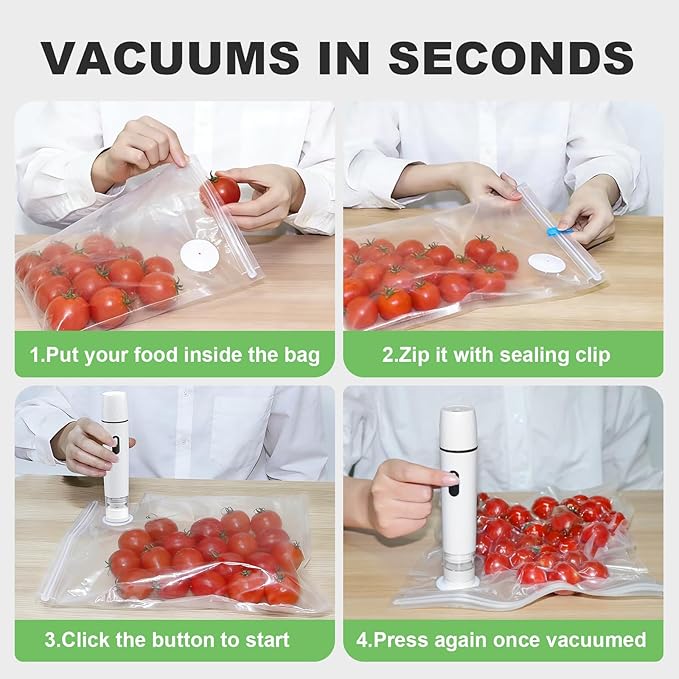 Compact Vacuum Sealer for Food: Visible Water Tank Handheld Vacuum Sealer with 15 Reusable Bags for Seal Meal Saver, Portable Food Sealer, Gifts for Mom, Wife, Chef