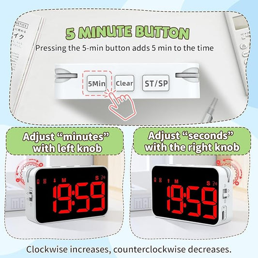 Kitchen Digital Timer, Count Down Up, Rechargeable, Vibration Mode Adjustable Volume and Brightness LED Display, Time Management Cook, Desk, Kids Adults Study Teaching, Kitchen Gadgets Red-1