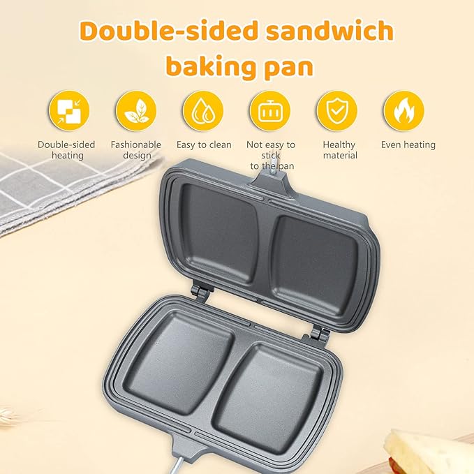 Double-Sided Nonstick Sandwich Maker, Flip Grill Pan for Breakfast, Pancakes, Omelets, Frittatas, Toast (Silver, 30.5*14.2*4.2cm)