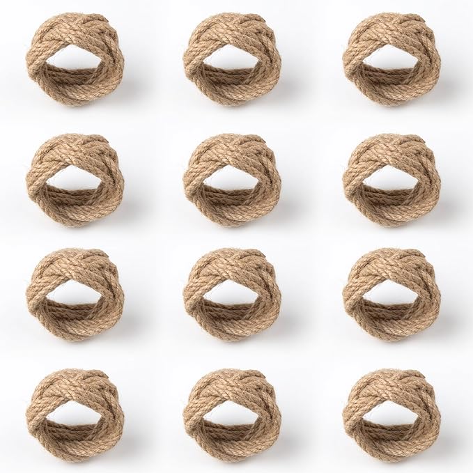 Napkin Rings Set of 12 Woven Natural Burlap Napkin Rings Rustic Napkin Ring Holder for Dining Table Decor Wedding Banquet Christmas Thanksgiving Easter Table Decorations