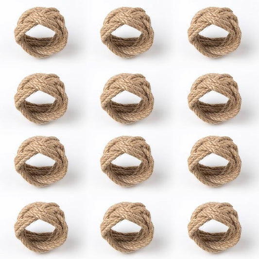 Napkin Rings Set of 12 Woven Natural Burlap Napkin Rings Rustic Napkin Ring Holder for Dining Table Decor Wedding Banquet Christmas Thanksgiving Easter Table Decorations