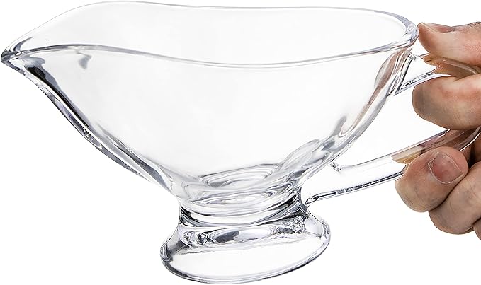 Yesland 2 Pack 11 oz Saucy Glass Gravy Dish with Handle, Clear Gravy Sauce Boat for Dining, Holiday Meals & Parties