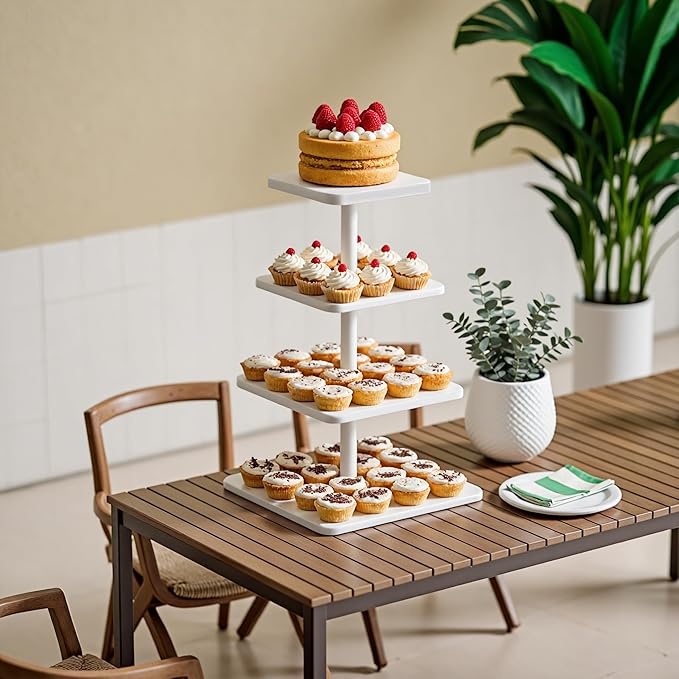 Rustic Cupcake Stand 4 Tier Square Wooden Cupcake Stands for Dessert Table Tea Parties Birthday Wedding Cupcake Tower Display