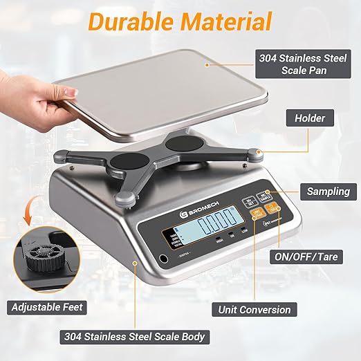 BROMECH Food Scale Pound and Ounce, Rechargable, Commercial Grade, Stainless Steel Platform, for Meat Shop, Deli, Produce Market (66lb)