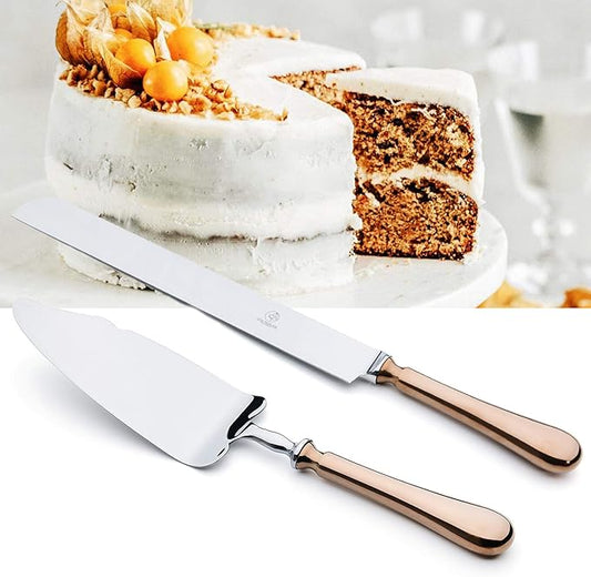 OTW PAVILION Wedding Cake Knife and Server Set,Rose Gold 18/10 Stainless Steel 2 Piece Dessert Set Pie Server Cake Cutter Knife for Birthday,Anniversary,Holiday,Baby Shower,Party