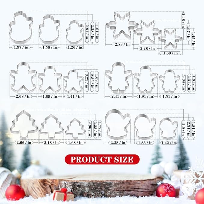 Christmas Cookie Cutter Set,18 Piece Stainless Steel Winter Christmas Cookie Cutters Shapes for Baking - Christmas Tree,Snowflake,Snowman,Gingerbread Man,Gingerbread Girl,Mitten, Silver