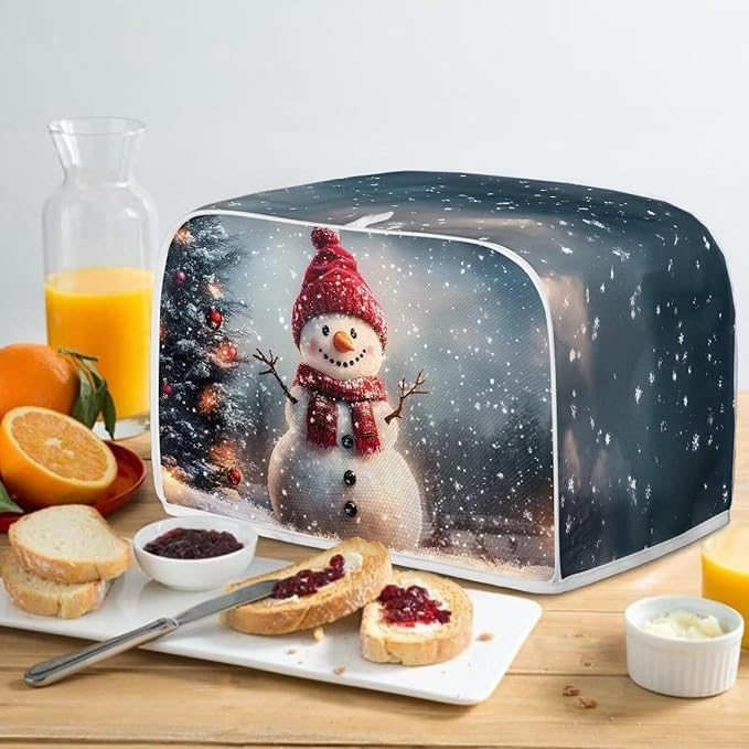 Annejudy Christmas Toaster Cover 2 Slice Dustproof Toaster Bread Maker Cover Small Kitchen Appliance Fingerprint Protection Kitchen Xmas Decor, Snowman Pattern