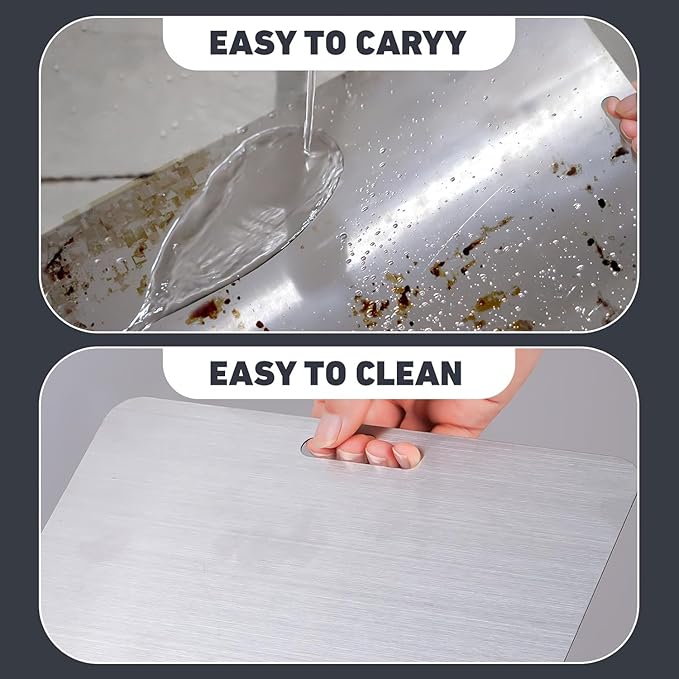 Belothi Stainless Steel Cutting Board, 3 PCS Cutting Boards for Kitchen, 304 Stainless Non Stick Chopping Cutting Board for Meat Fruit & Vegetable (15"x 11",13"x 9",10"x 6")