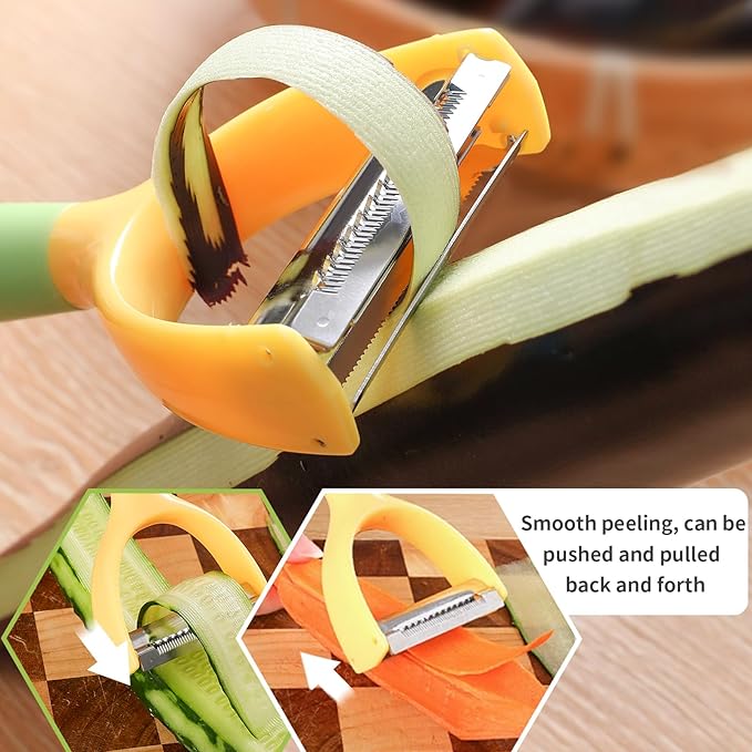 2-in-1 Vegetable Peeler & Julienne Slicer - Stainless Steel Potato Peelers & Fruit Peeler with Comfortable Grip Handle, Quick & Easy Kitchen Shredder Tool for Apple, Cucumber, Carrot & Veggies