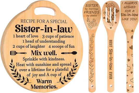 Sister in Law Gifts - Engraved Bamboo Cutting Board Set, Unique Sister-in-Law Gifts, Mothers Day Christmas Birthday Gifts for Sister in Law
