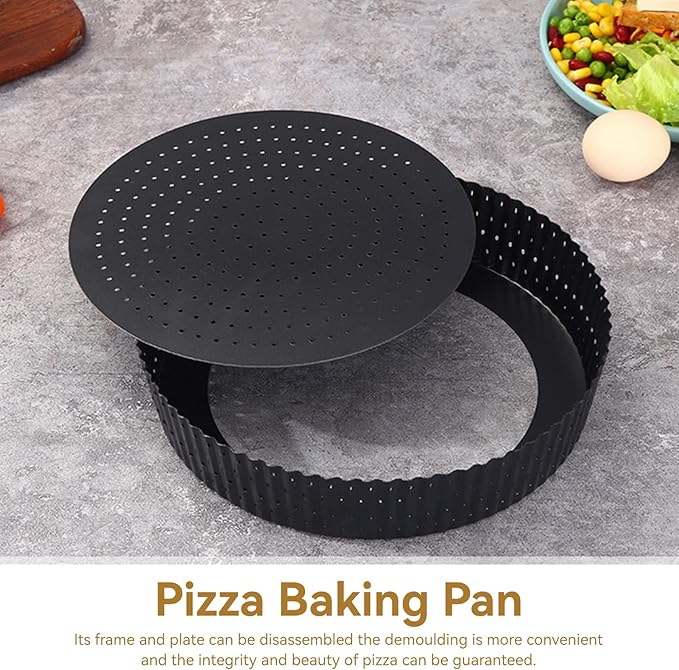 Agatige Pizza Pan with Holes for Oven, Non-stick Bakeware Pizza Tray Black Pizza Pan with Removable Bottom for Make Kinds of Pizzas or Pies (8 in)