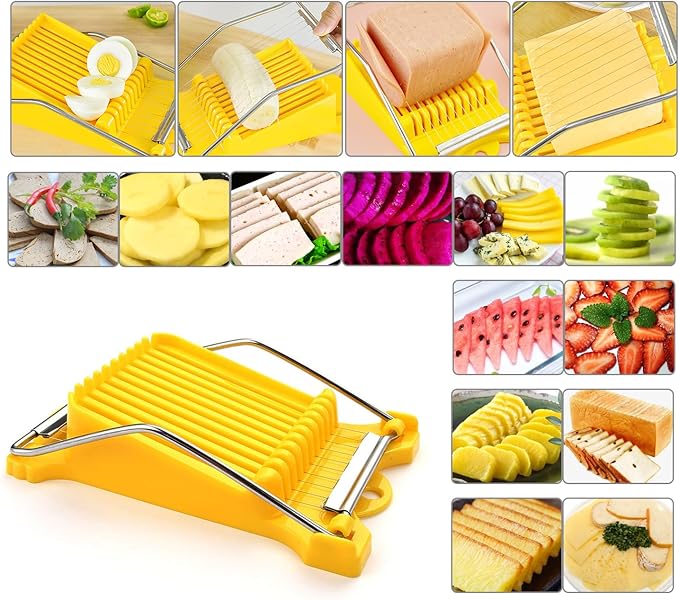 Multipurpose Luncheon Meat Slicer,Stainless Steel Wire Egg Slicer,Cuts 11 Slices for Spam,Cheese,fruit,Soft Food and Ham (Yellow)