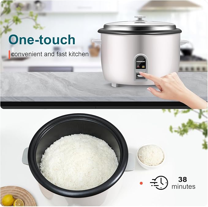 MOOSUM Commercial Rice Cooker, Large Capacity 30-Cup (UnCooked), 60-Cup (Cooked) with One Touch Operation and 12-Hour Keep Warm, Easy to Use and clean, 1600W, White