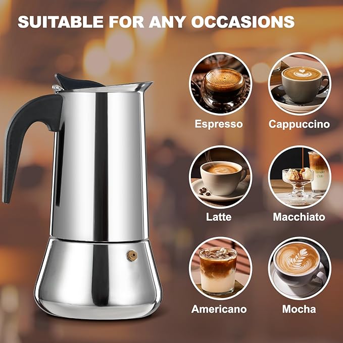 DITOSH 6 Cup Stovetop Espresso Maker Stainless Steel Moka Pot Stove Top Percolator Italian Coffee Makers Capable Mocha Greca Machine Cafe Classic Induction Cookers for Home and Camping 300ml 10oz