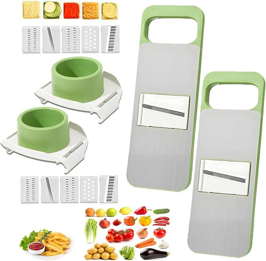 2 Pack 5 in 1 Mandoline Slicer for Kitchen, Vegetable Slicer Multi Blade Potato Chip, Veggie shredder, Vegetable Cutter, Julienne Shredder and peeler For Small Job In Kitchen