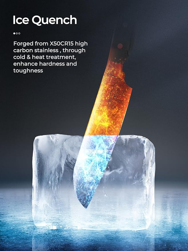 Knife Set, D.Perlla Knife Block Set with Advanced Self-Sharpening Technology, 14-Piece Waved Texture Kitchen Knives, German Stainless Steel Knife Set with Block, Razor-Sharp and Full Tang Handle