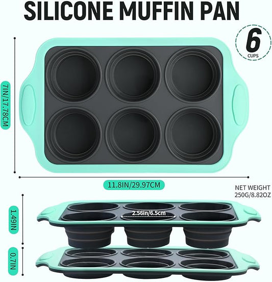 Vynium Muffin Pans for Baking 6 Cups, Silicone Foldable Muffin Pan with Metal Frame, Collapsible Cupcake Pan, Egg Bite Molds, Muffin Tin Tray for Baking Homemade Brownies Puddings(1)