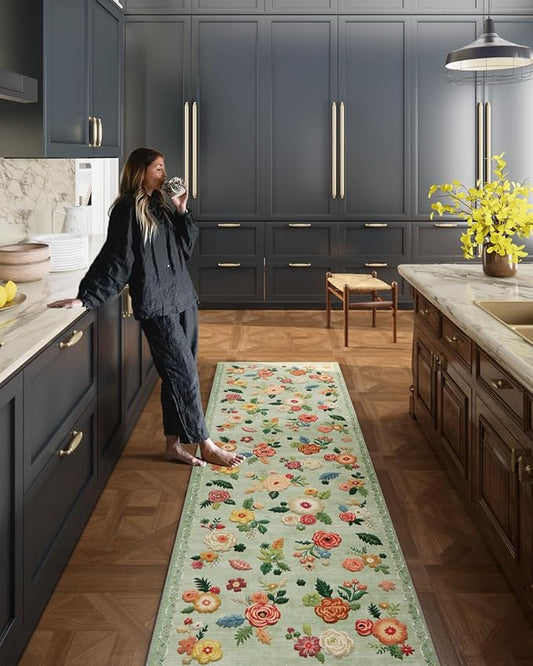 Machine Washable Runner Rug for Hallway: 2'6"x8' Kitchen Runners Rug with Rubber Backing Non Slip Stain Resistant Floral Floor Rug Soft Carpet Runners for Indoor Entryway Bedroom Bedside Living Room