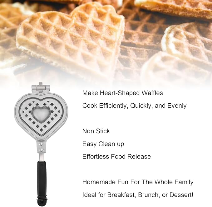 Stovetop Waffle Pan, Aluminum Alloy Nonstick Waffle Maker Pan Heart Shape Waffle Pan for Waffles Sandwich Toaster, Breakfast, Sandwich Baking