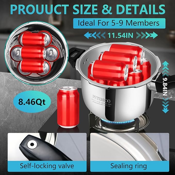 Premium Stainless Steel Pressure cooker 8 qt+ | 8 Safety Features & Quick cooking | stovetop pressure cookers;instant pot pressure cooker;olla de presion pressure cooker 8 qt large