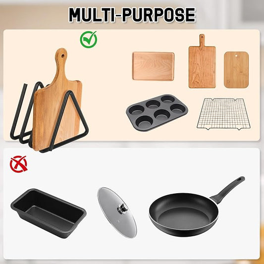 2Sets Cutting Board Storage, Kitchen Cutting Board & Pan Lid Rack, Non-Slip Steel Organizer, Ventilated & Quick-Dry, Space-Saving Counter Stand for Small Kitchens, Gift for Cooking Lovers