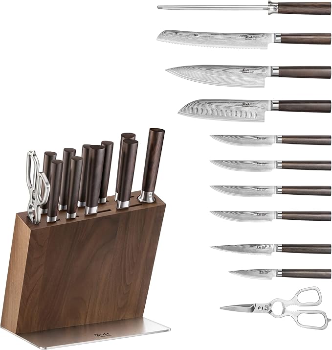Cangshan HAKU Series 12-Piece Knife Block Set, Forged X-7 Damascus Steel, HUA Walnut Block, 501196