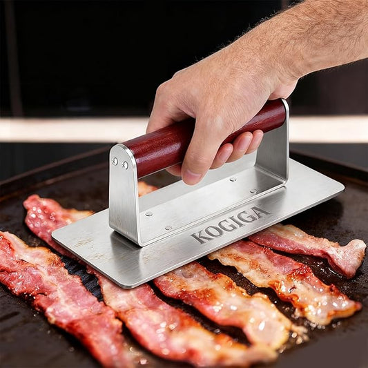 Ultimate Rectangle Griddle Press 1.92LB - 9x4.2 Inch Smash Burger & Bacon Press, Steak Weight & Panini Maker with Beechwood Handle for Versatile Cooking