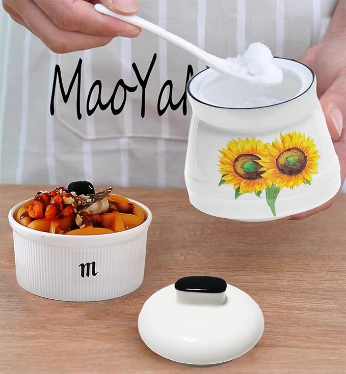 Sunflower Sugar Container Ceramic Sugar Bowl with Lid and Spoon Sugar Jar for Coffee Bar Kitchen Decor and Accessories 12oz (Sunflower)