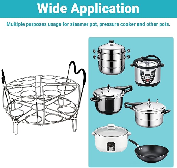 Stackable Egg Steamer Rack Compatible with Instant Pot 6qt & 8qt - 304 Stainless Steel Trivet with Heat-Resistant Handles, Holds 18 Eggs for Pressure Cooker & Pot, Multi-functional Cooling Rack
