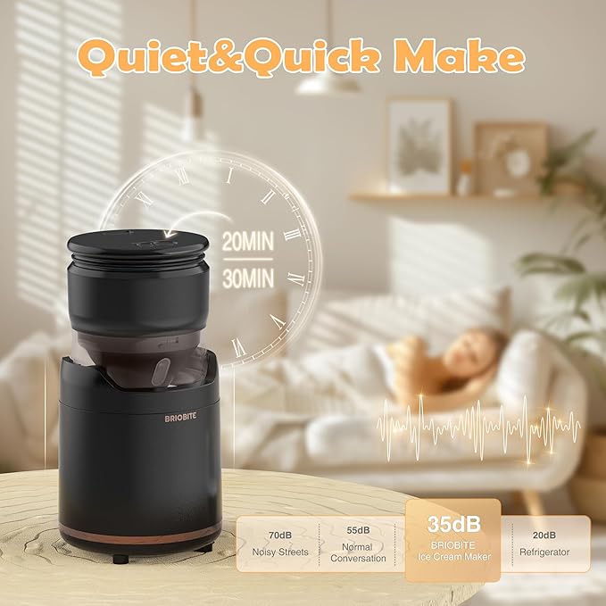 Ice Cream Maker Machine – Premium Mini Electric Maker Machine with Low-Noise Operation, Rechargeable,Perfect for Gelato, Sorbet & Frozen Yogurt, Easy to Clean,Black