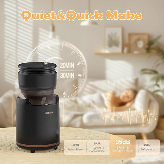 Ice Cream Maker Machine – Premium Mini Electric Maker Machine with Low-Noise Operation, Rechargeable,Perfect for Gelato, Sorbet & Frozen Yogurt, Easy to Clean,Black