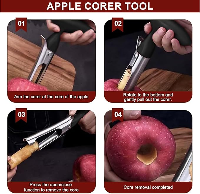 Stainless Steel Apple Corer, 2-Pack (Black & Red) - Easy Push & Twist Design, Comfort Grip Handle for Baking, Snacks, Fruit Vegetable, Dishwasher Safe