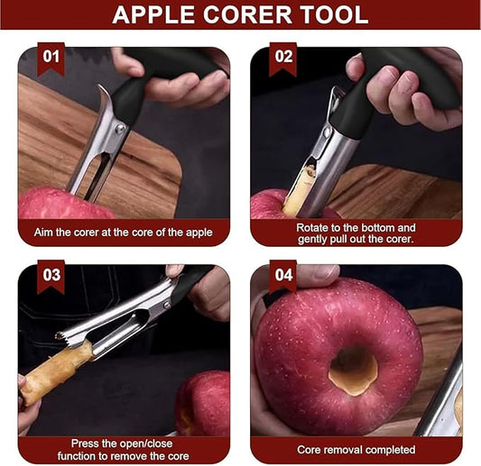 Stainless Steel Apple Corer, 2-Pack (Black & Red) - Easy Push & Twist Design, Comfort Grip Handle for Baking, Snacks, Fruit Vegetable, Dishwasher Safe