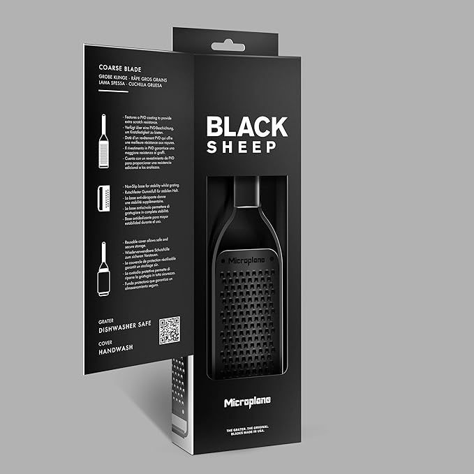 Microplane Grosgrain Grater with Stainless Steel Blade Made in USA for Cheese, Carrot, Ginger, Coconut & Horseradish from the Black Sheep Collection
