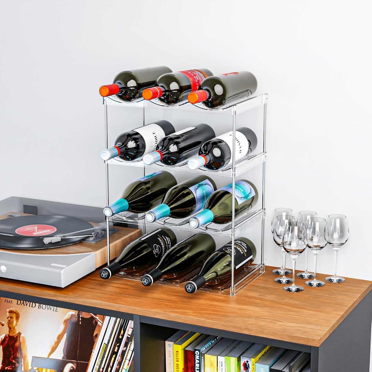 Yieach 2 Tier Waterbottle Organizer for Cabinet - Large Compartment Stackable Water Bottle Holder and Wine Bottle Rack,Acrylic Water Bottle Organizer Rack for 40 oz Stanley Cup,Yeti and Tumbler Shelf