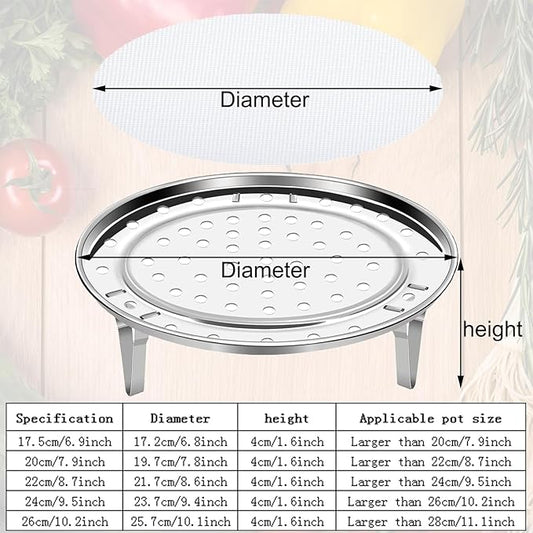 Round Steamer Rack 1pcs with Silicone Liners, Stainless Steel Food Steamer Basket with Removable Stand for Cooking, Instant Pot Steamer Basket for Vegetables Dumplings fish and Seafood (Round-6.9inch/17.5cm)
