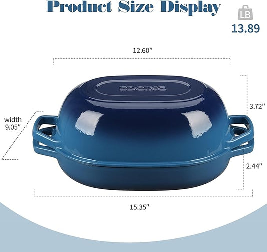 EDGING CASTING Enameled Cast Iron Oval Dutch Oven Pot with Lid, Dutch Oven for Sourdough Bread Baking, Oval Bread Pan, Bread Oven, Bread Dutch Oven, 7qt, Lake Blue
