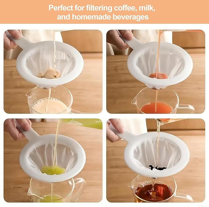 2pc white 24cm Ultra-Fine Nylon Mesh Strainer Reusable Food Grade Filter Juice Yogurt Strainer Sieve Plastic Meshes Colander with Handle Brine Shrimp Separation Net for Kitchen Filtering Milk Honey