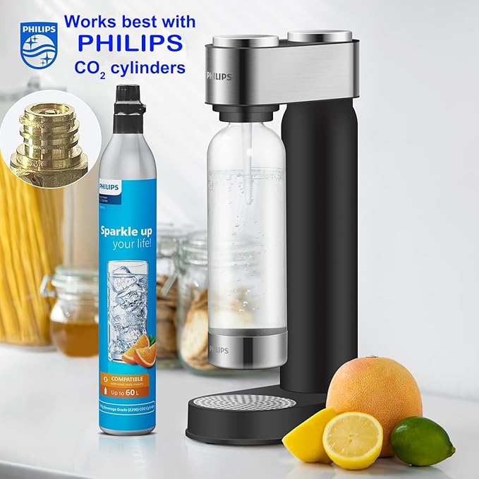 Philips Sparkling Water Maker, Soda Streaming Machine with Quick Twist Bottle, 1L BPA free PET Carbonating Bottle, Soda Maker Compatible with 60L CO2 Carbonator (NOT Included), ADD4902BKOQ/37