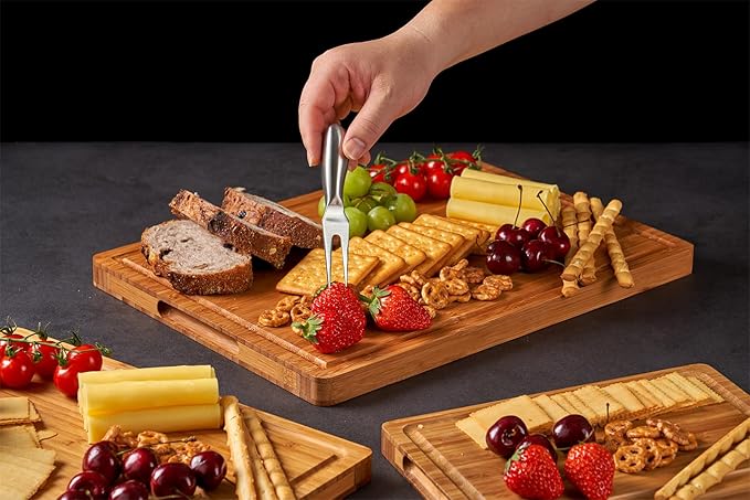 Allsum 3pcs Cutting Boards for Kitchen, Extra Thick Carbonized Bamboo Wood Chopping Boards Set for Meat, Vegetables and Fruits, Charcuterie Serving Trays for Party