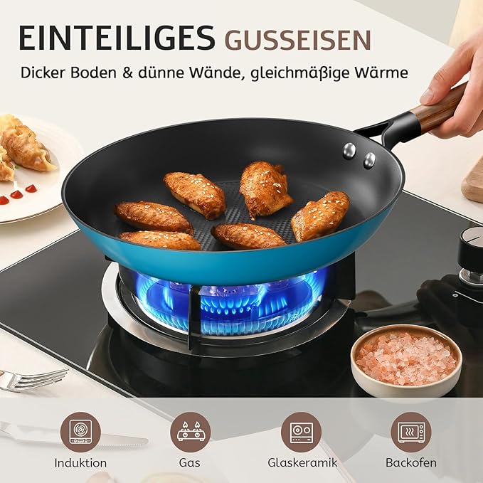 YUTANN Nonstick Frying Pan Set, 8" 10" 12" Ceramic Frying Pans, Pre-seasoned Cast Iron Pan Cookware Set with Removable Handle, Dishwasher Safe, Free of PFAS & PFOA, Compatible with All Stovetops